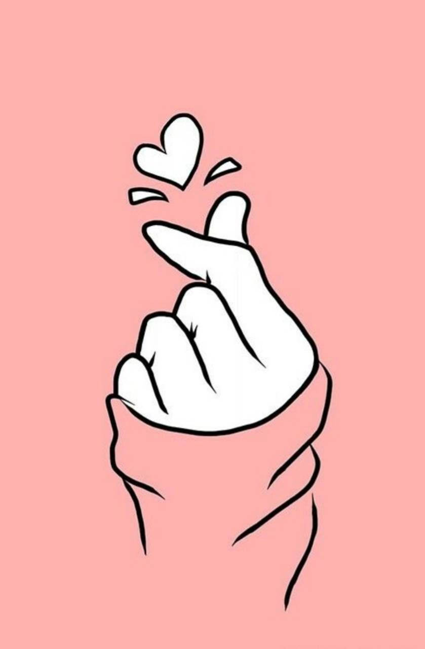 Korean Finger Heart, peach aesthetic, soft pink background, HD Phone Wallpaper