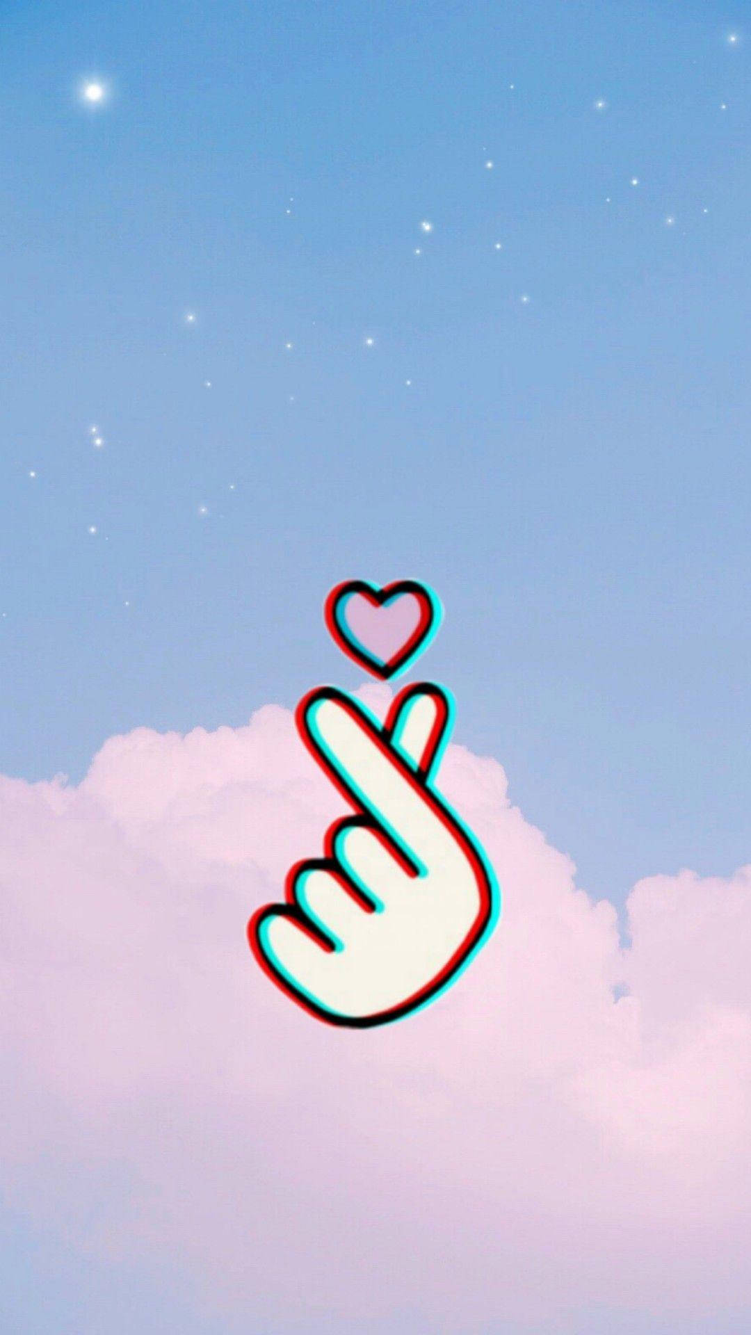 Korean aesthetic, heart sign, pastel sky, Full HD Phone Wallpaper