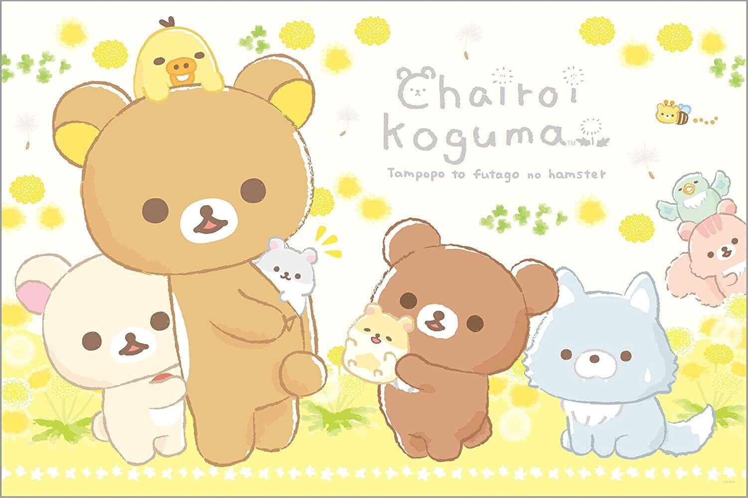 Korilakkuma, friends, yellow flowers, HD Desktop Wallpaper