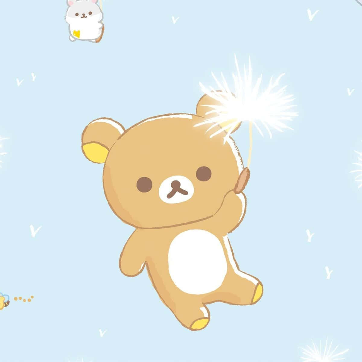 Korilakkuma, glowing dandelion, soft blue sky, SD Desktop Wallpaper