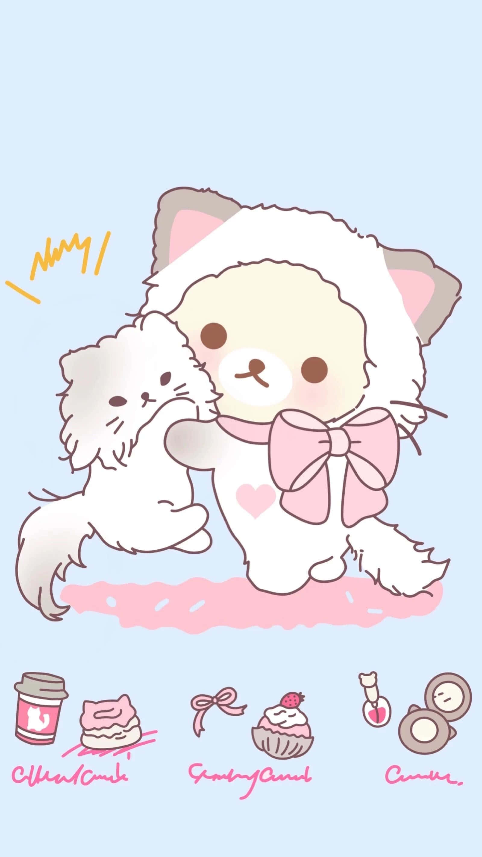 Korilakkuma, cat-eared hood, pink bow, 2K Phone Wallpaper