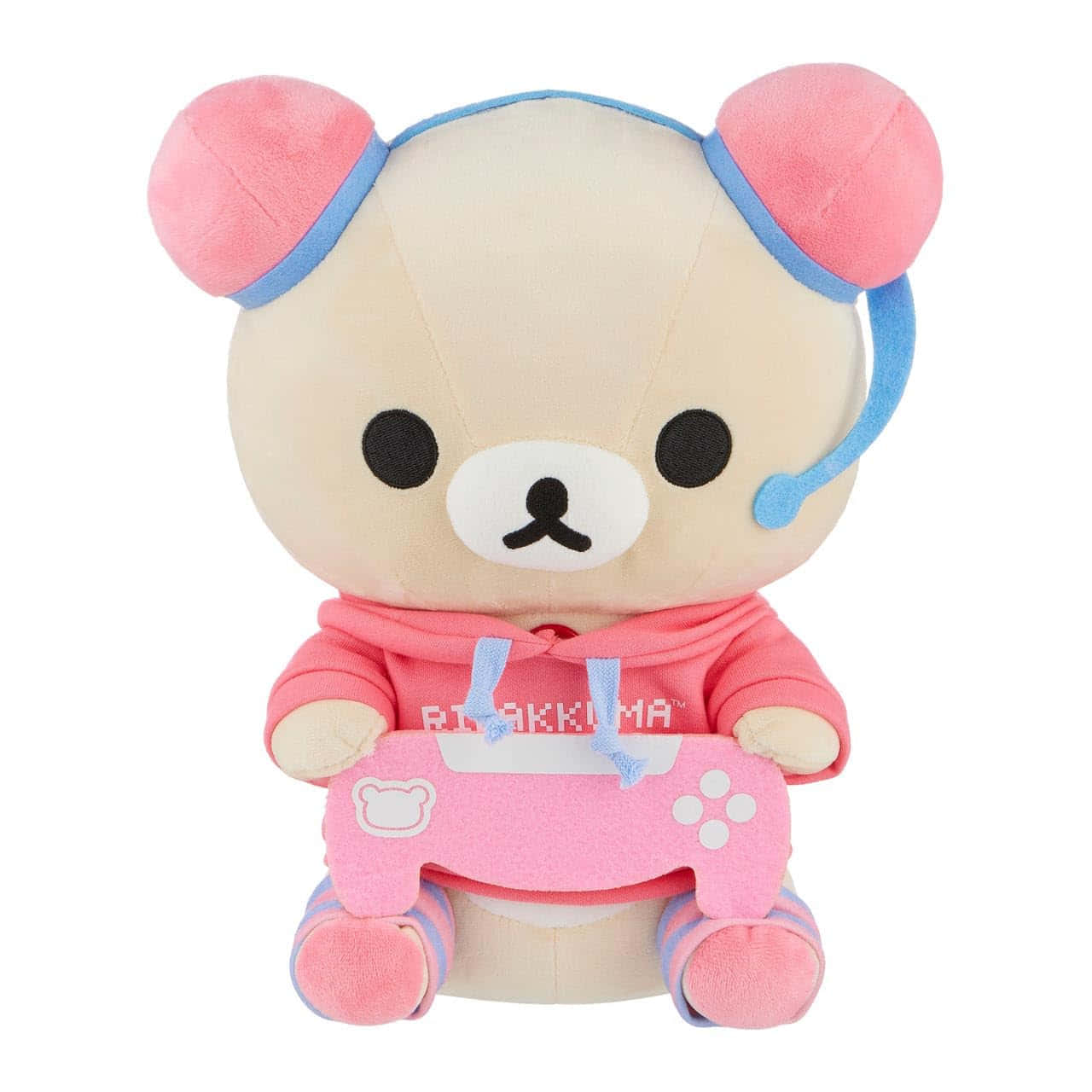 Korilakkuma, beige plush bear, pink headphones, HD Desktop Wallpaper