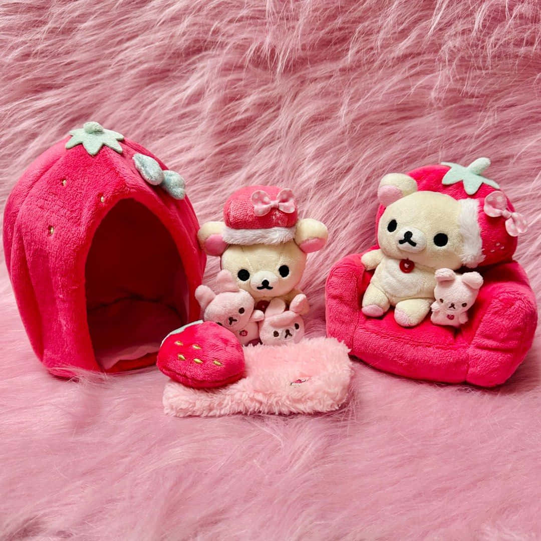 Korilakkuma, Friends Plush Collection, strawberry-themed pink furniture, SD Desktop Wallpaper