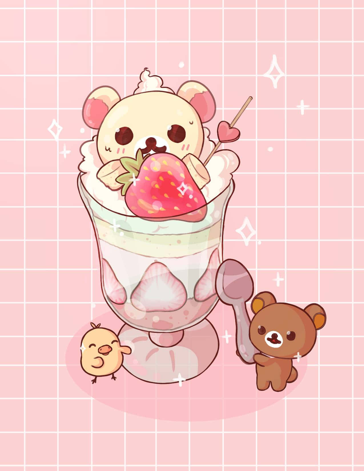 Korilakkuma, strawberry milkshake glass, whipped cream, HD Phone Wallpaper