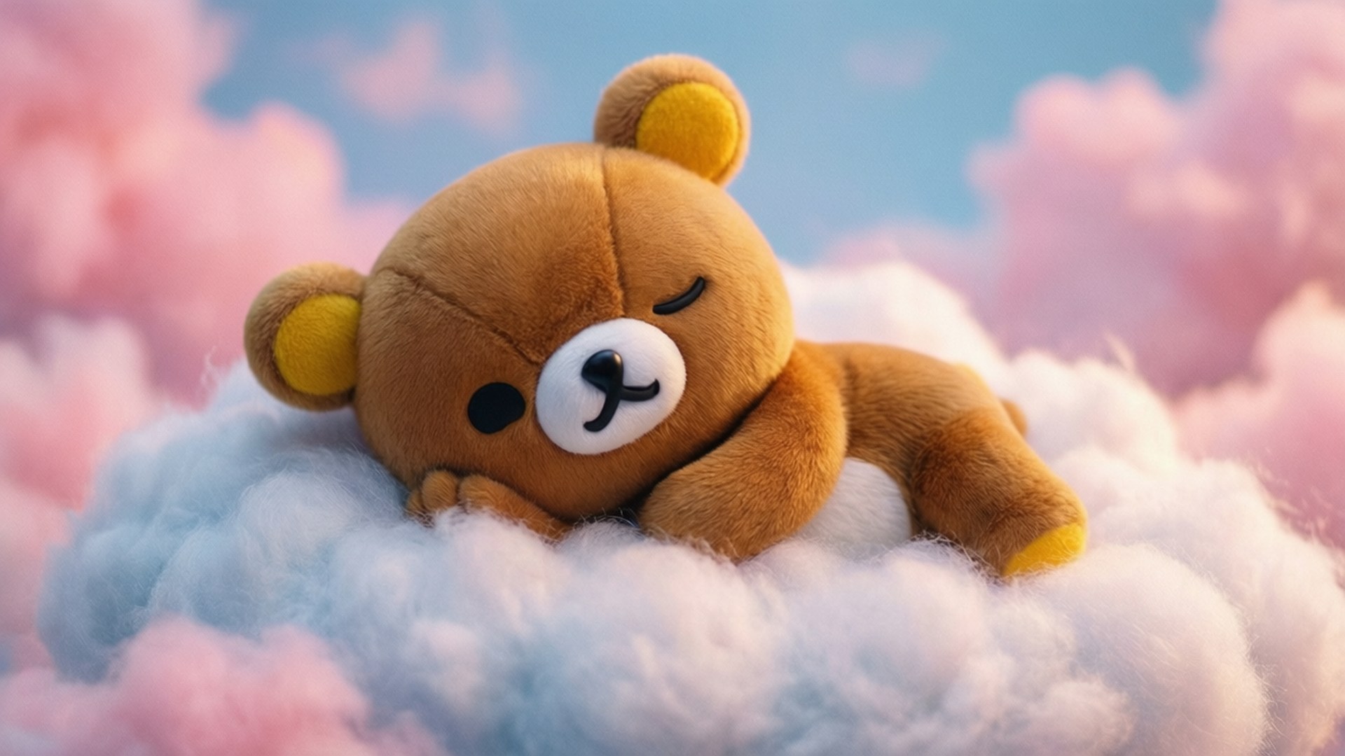 Korilakkuma, brown plush bear, yellow ears, Full HD Desktop Wallpaper