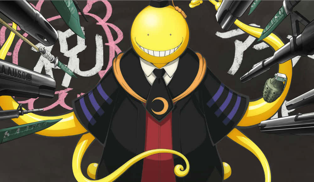 Koro Sensei, yellow spherical anime character, black suit, SD Desktop Wallpaper