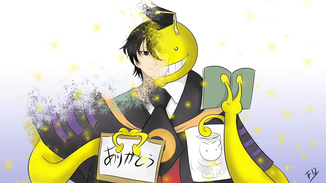 Koro Sensei, graduation gown, yellow smiley face head, HD Desktop Wallpaper