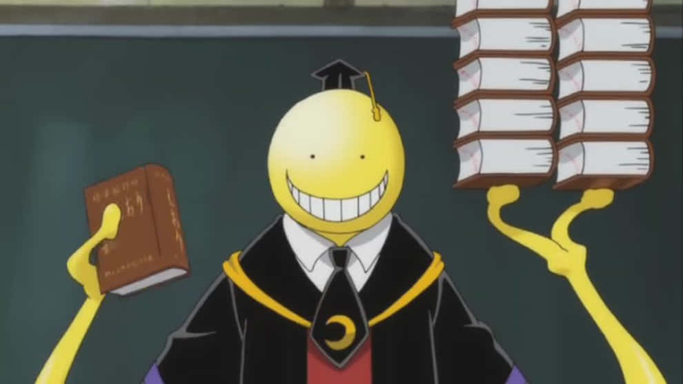 Koro Sensei, cheerful yellow animated character, graduation gown, SD Desktop Wallpaper