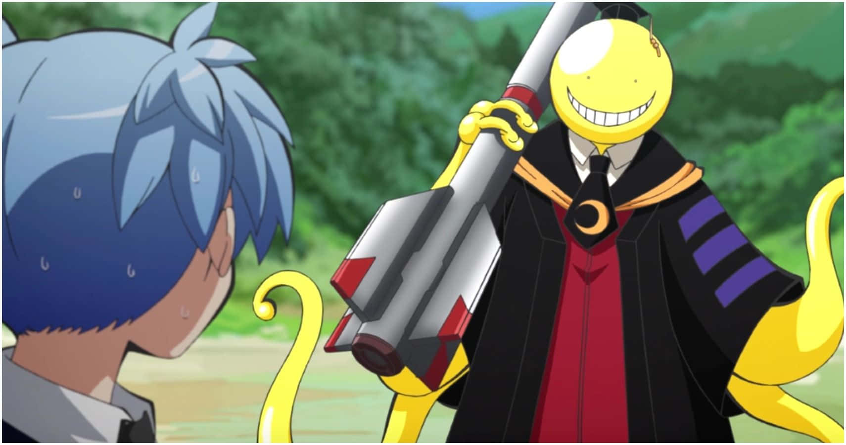 Koro Sensei, yellow smiley-faced anime character, graduation gown, HD Desktop Wallpaper