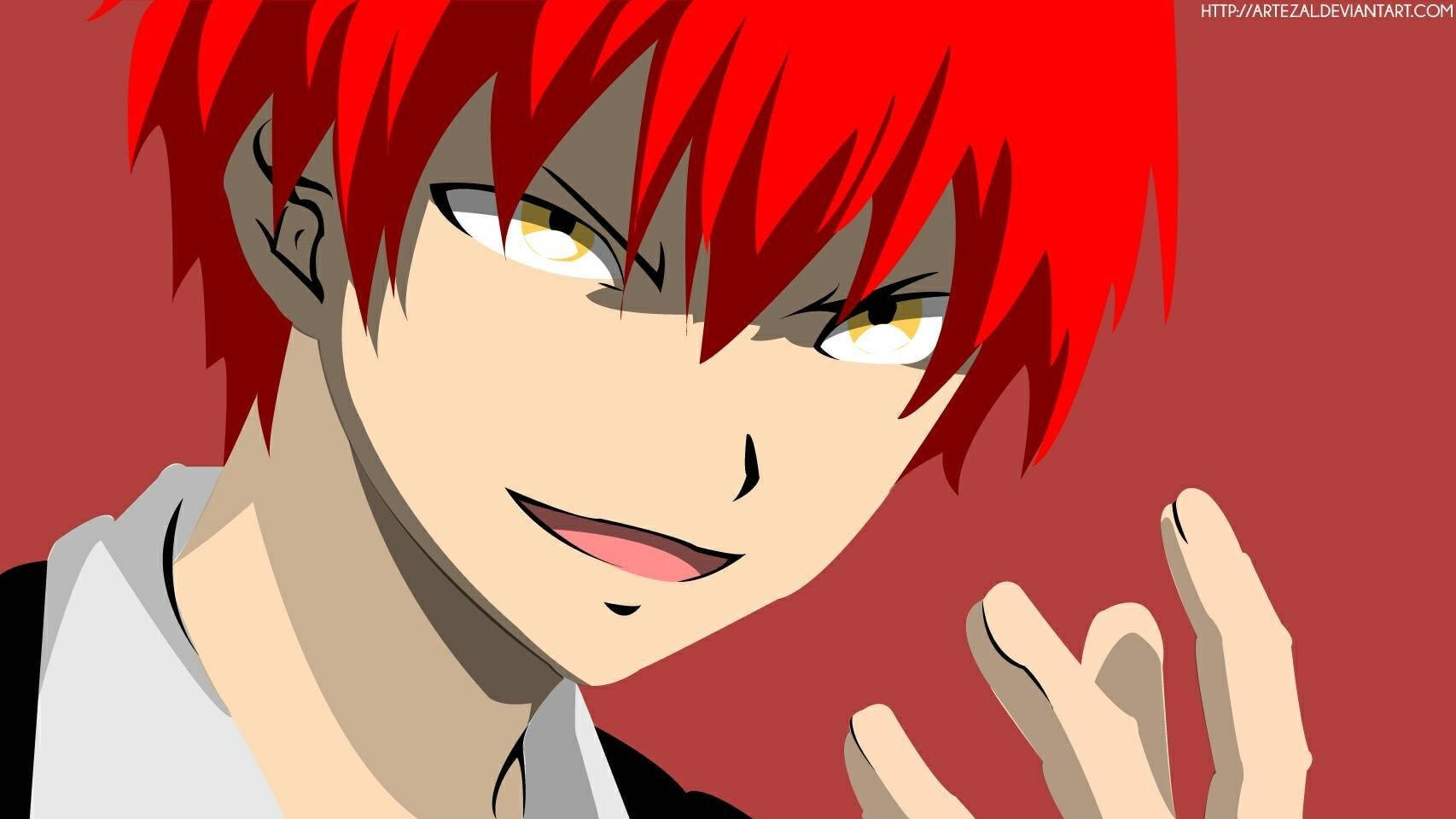 Koro Sensei, spiky red hair, golden eyes, HD Desktop Wallpaper