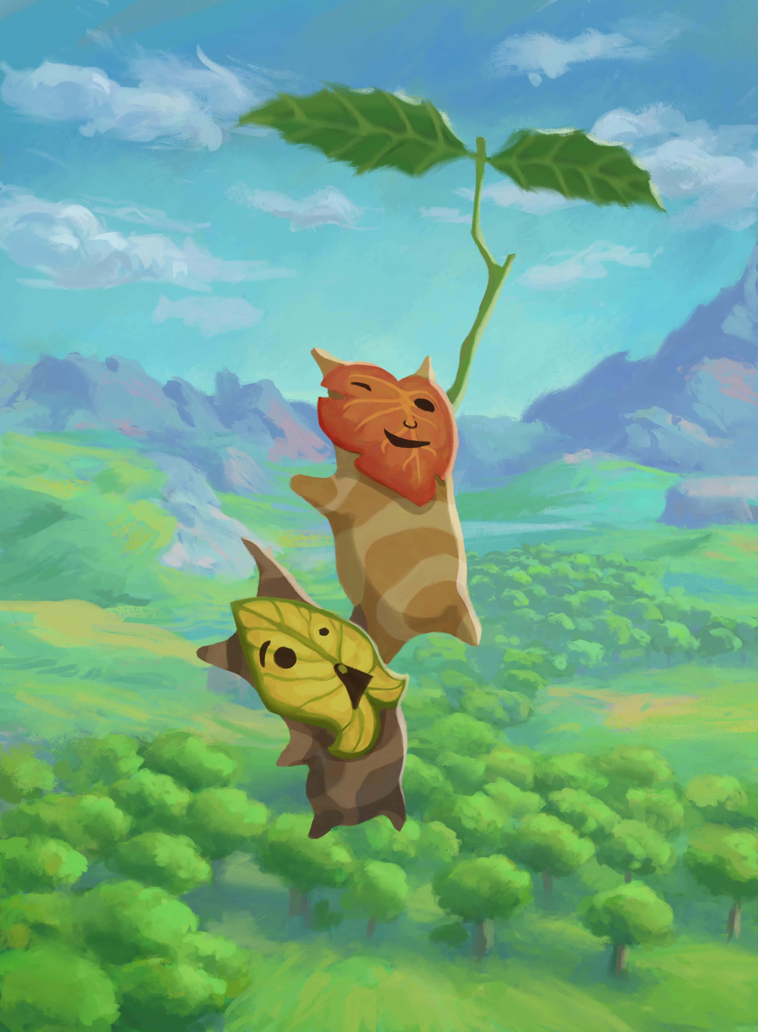 Korok, leaf umbrella, sprout, 2K Phone Wallpaper