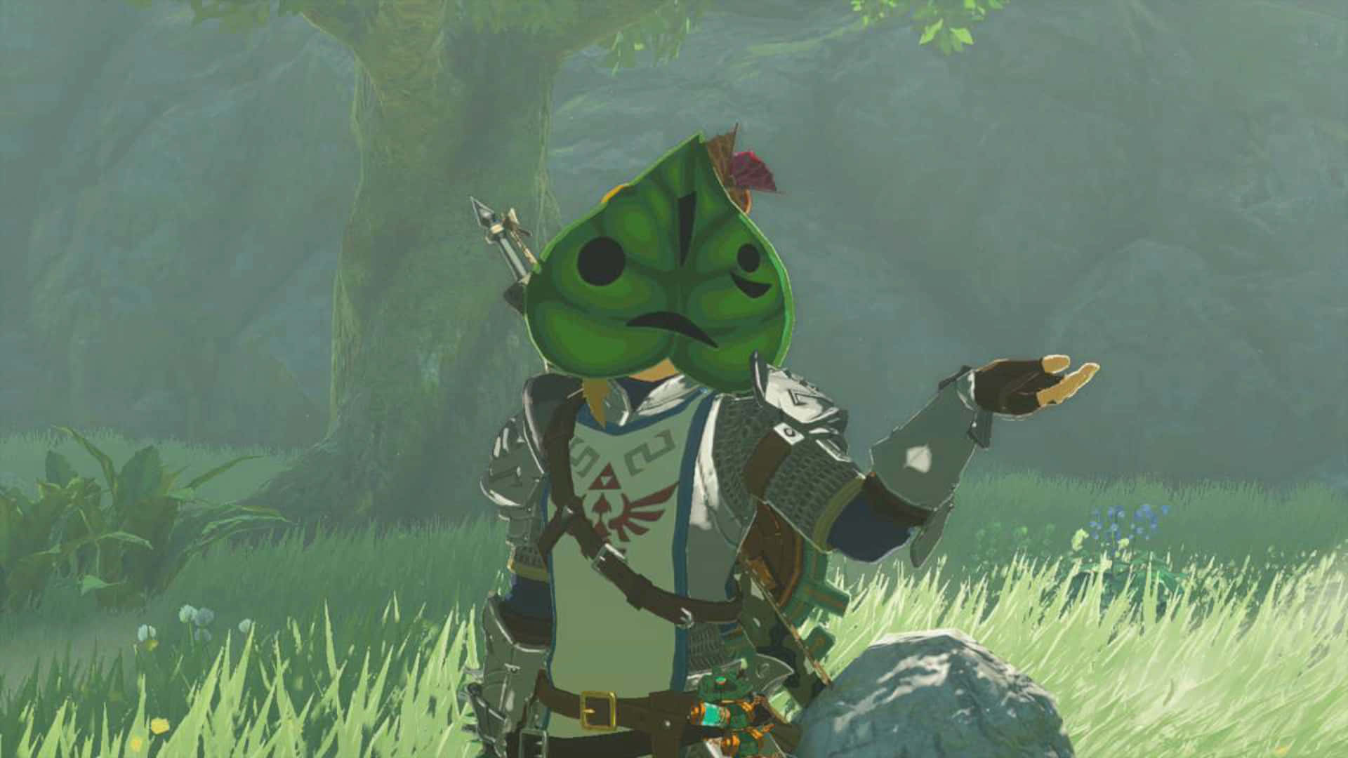 Korok, green leaf mask, silver armor, Full HD Desktop Wallpaper