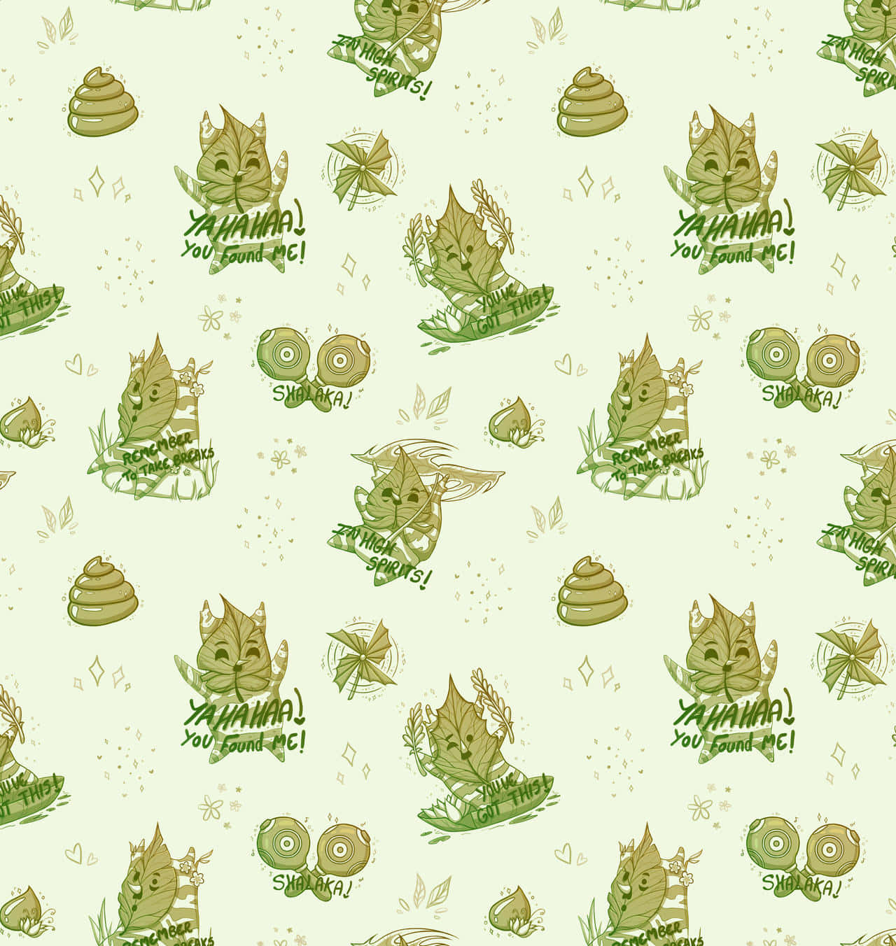 Korok, cartoon leaf characters, playful text, HD Phone Wallpaper