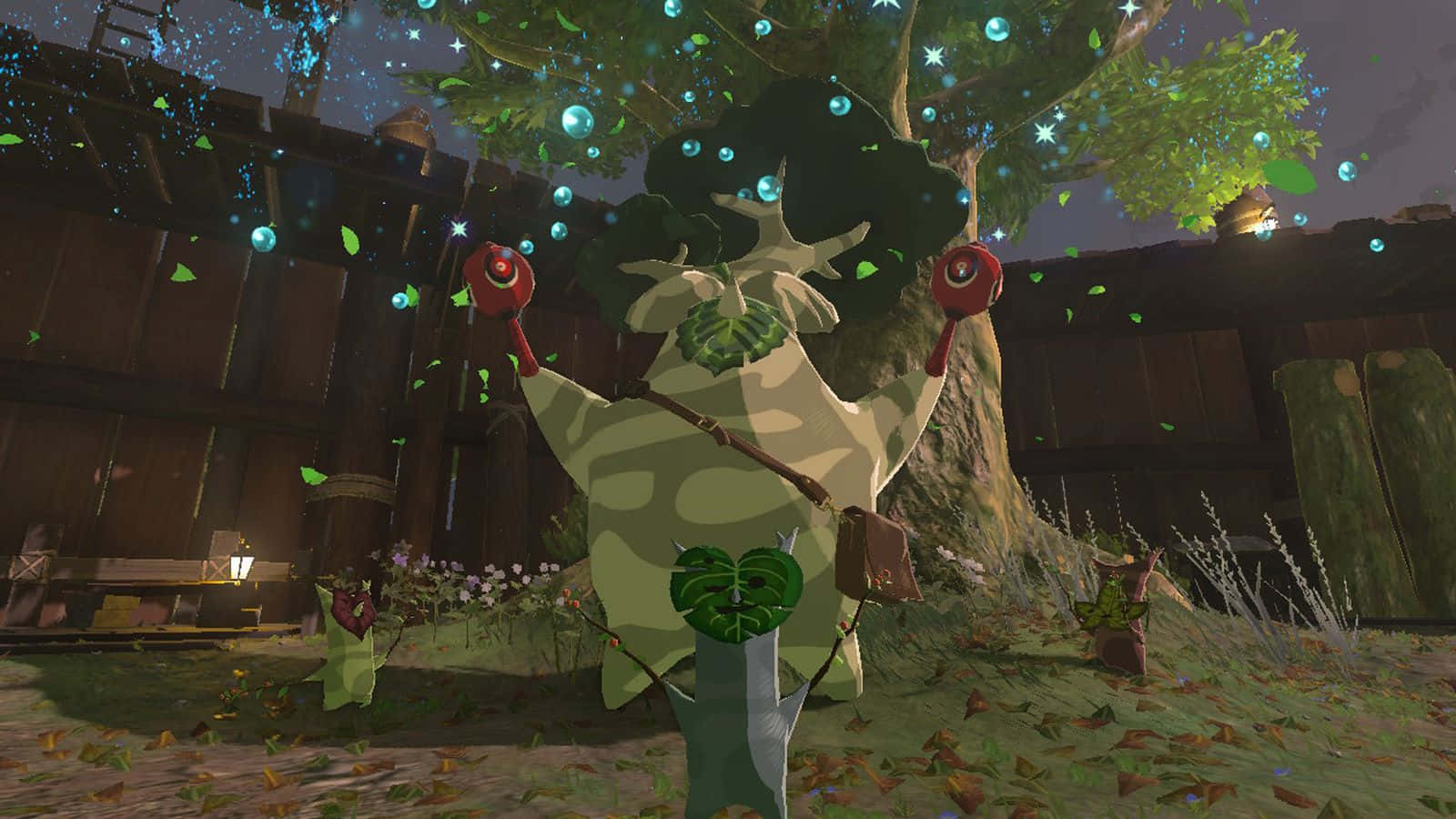 Korok, green tree spirit, glowing blue orbs, HD Desktop Wallpaper
