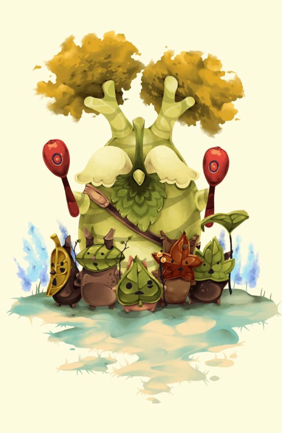 Korok, whimsical green tree creature, yellow tufts, HD Phone Wallpaper