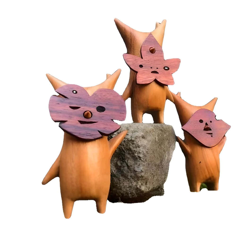 Korok, wooden fox figurines, leaf-shaped heads, SD Desktop Wallpaper