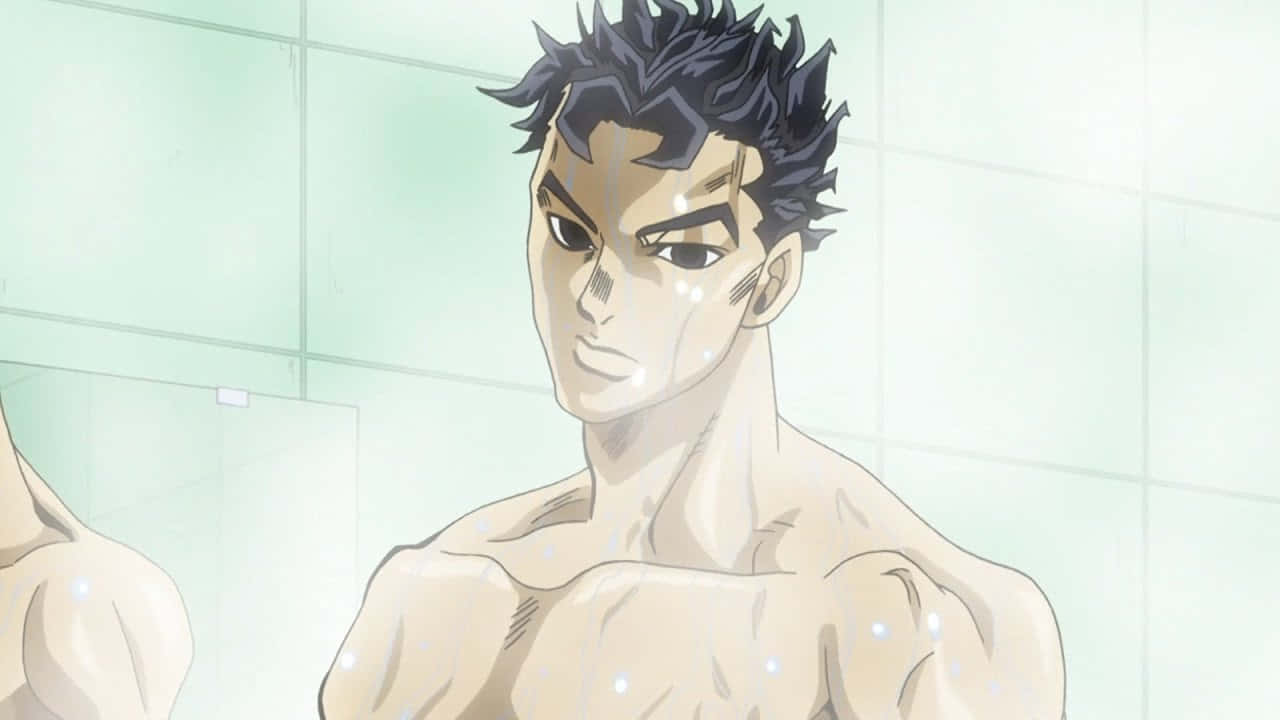Kosaku Kawajiri, spiky black hair, tiled bathroom, HD Desktop Wallpaper
