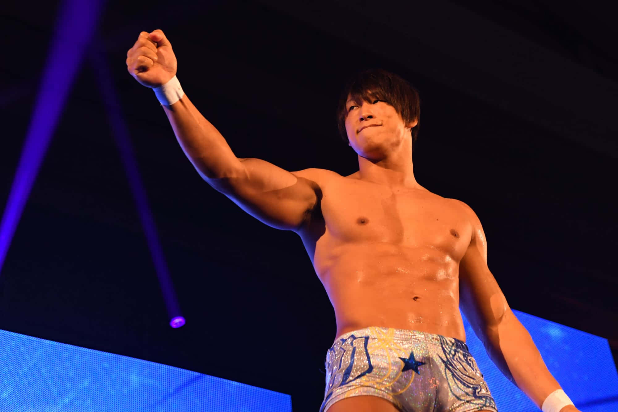 Kota Ibushi, fist bump, glittering trunks, Full HD Desktop Wallpaper