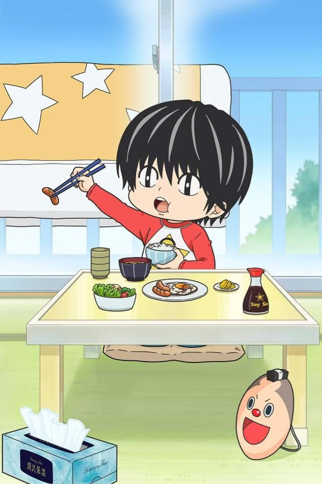 Kotaro Lives Alone, red pajamas, smiling robot toy, SD Phone Wallpaper