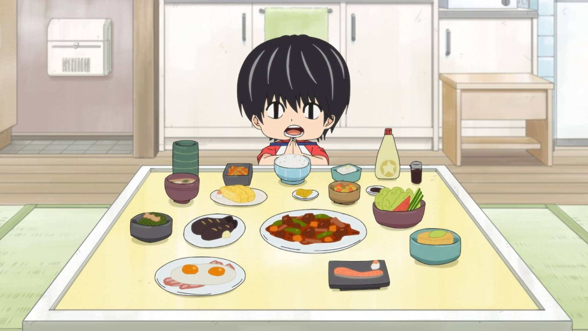 Kotaro Lives Alone, anime boy, low table, Full HD Desktop Wallpaper