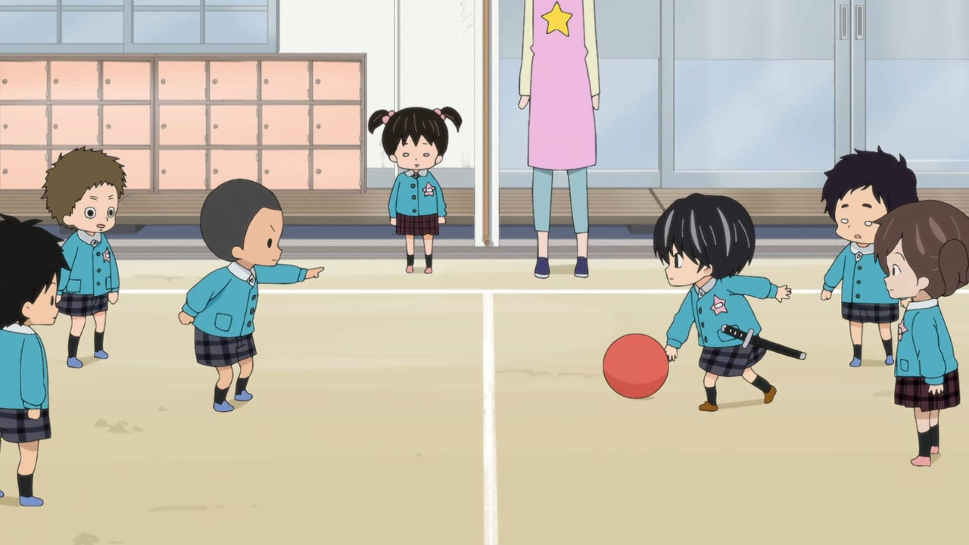 Kotaro Lives Alone, school uniforms, gymnasium floor, Full HD Desktop Wallpaper