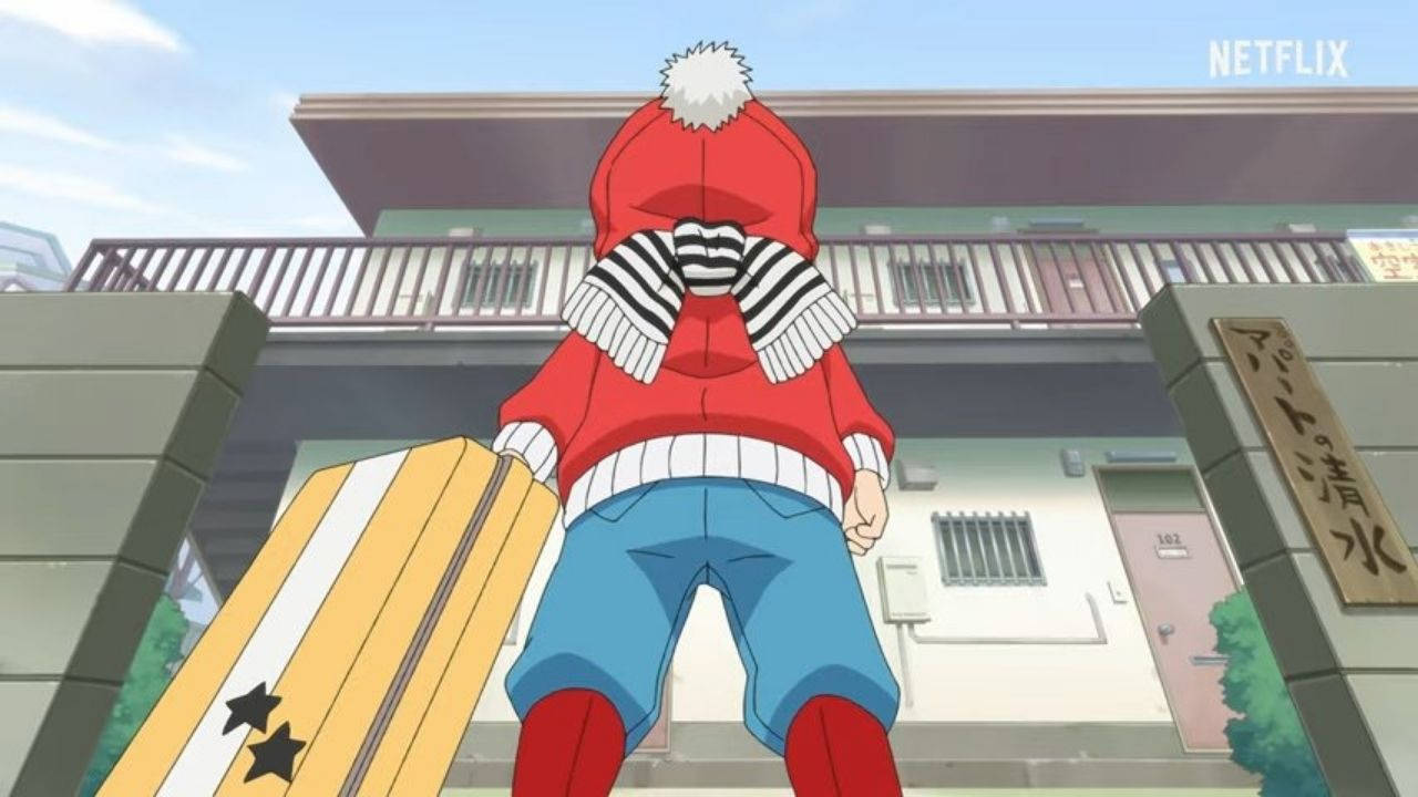 Kotaro Lives Alone, red hooded jacket, blue shorts, HD Desktop Wallpaper