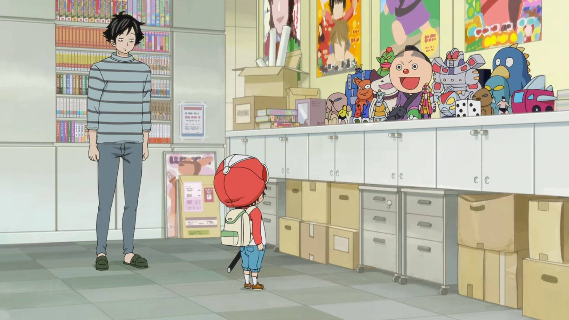 Kotaro Lives Alone, red cap, striped shirt, Full HD Desktop Wallpaper