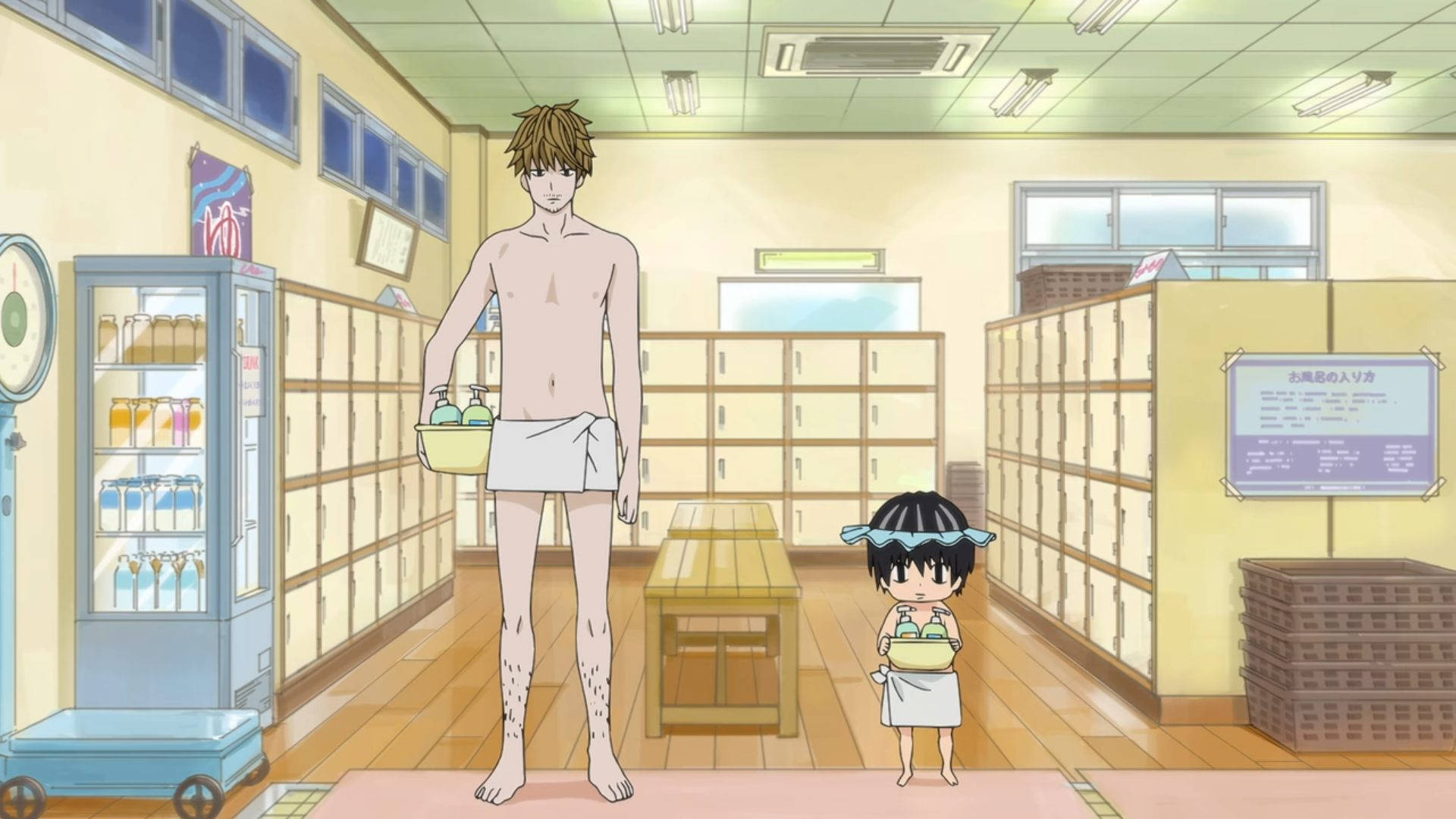 Kotaro Lives Alone, sauna, school changing room, Full HD Desktop Wallpaper