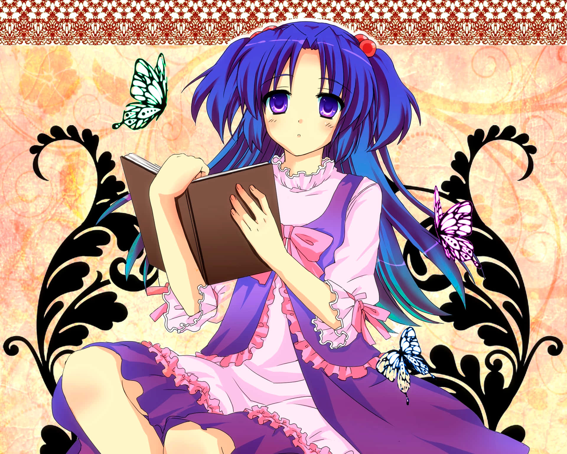 Kotomi Ichinose, blue-haired, purple dress, Full HD Desktop Wallpaper