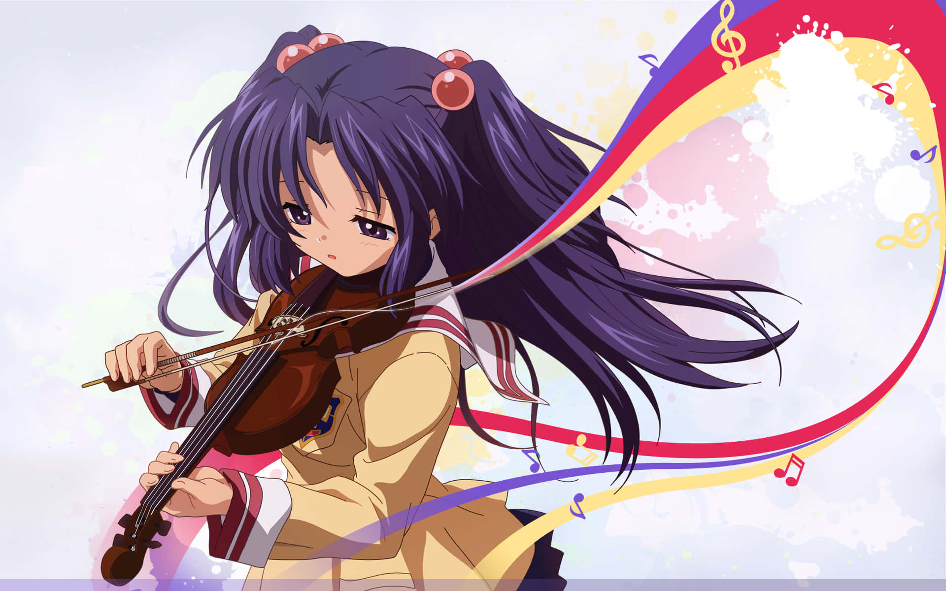 Kotomi Ichinose, purple hair, violin, Full HD Desktop Wallpaper