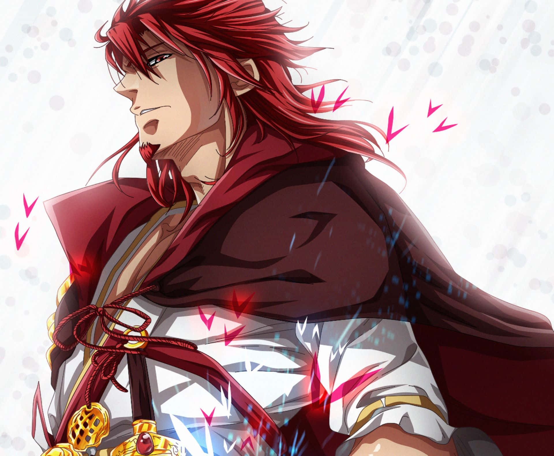 Kouen Ren, red-haired anime warrior, flowing red cloak, Full HD Desktop Wallpaper