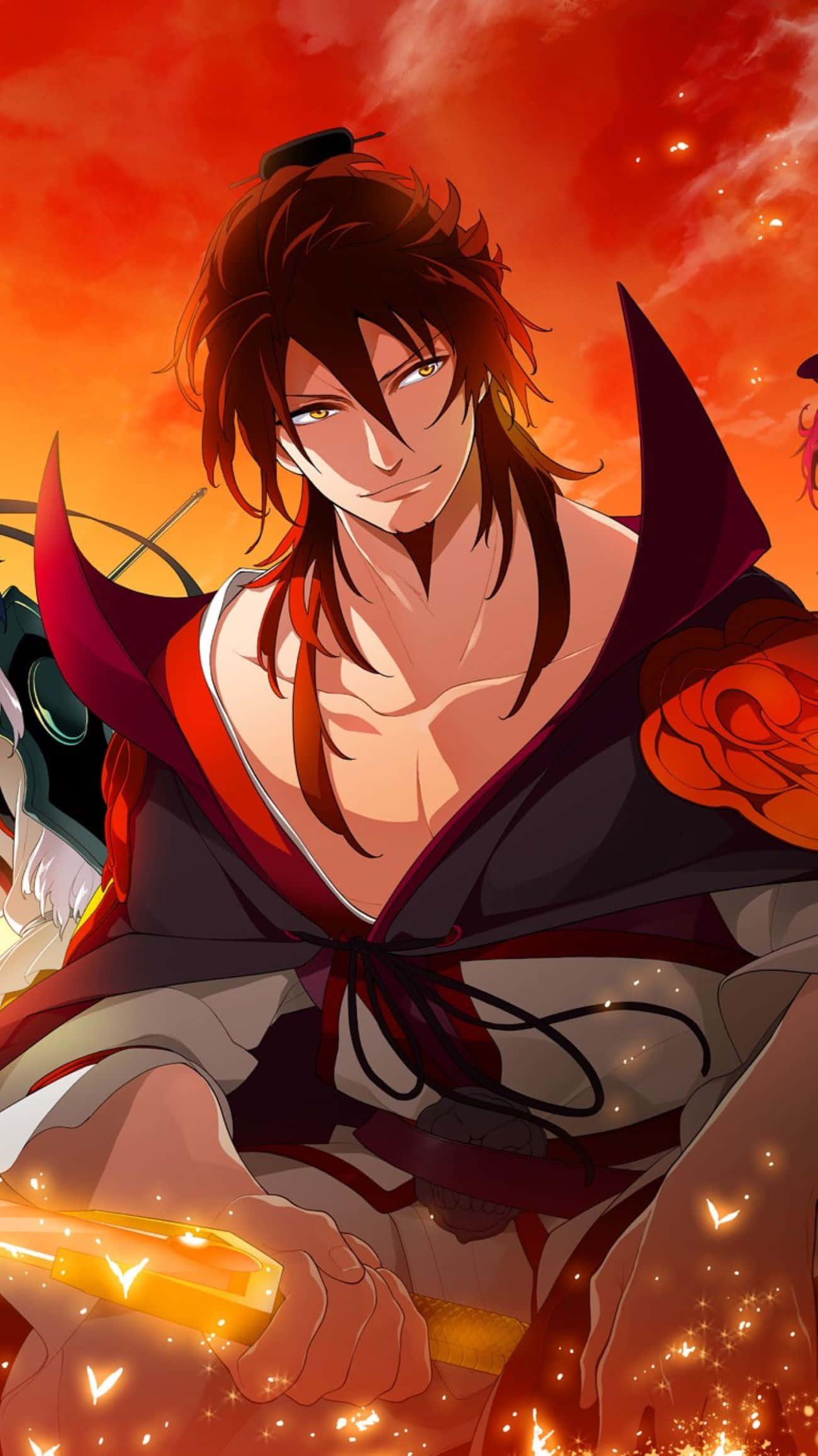 Kouen Ren, fiery red hair, glowing eyes, Full HD Phone Wallpaper