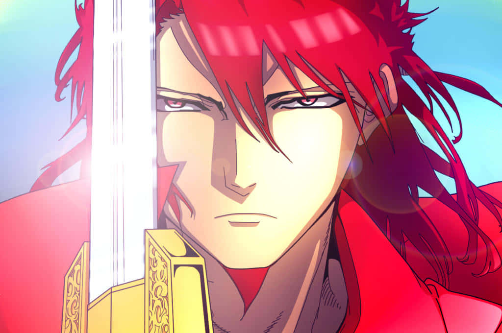 Kouen Ren, red-haired anime warrior, glowing sword, SD Desktop Wallpaper