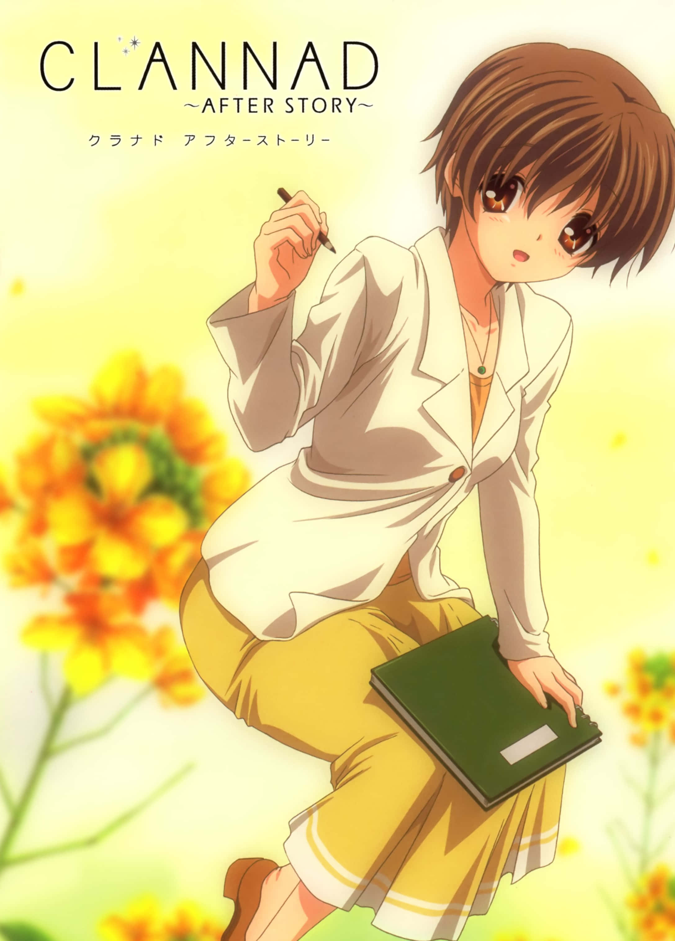 Kouko Ibuki, brown hair, sunflowers, 2K Phone Wallpaper