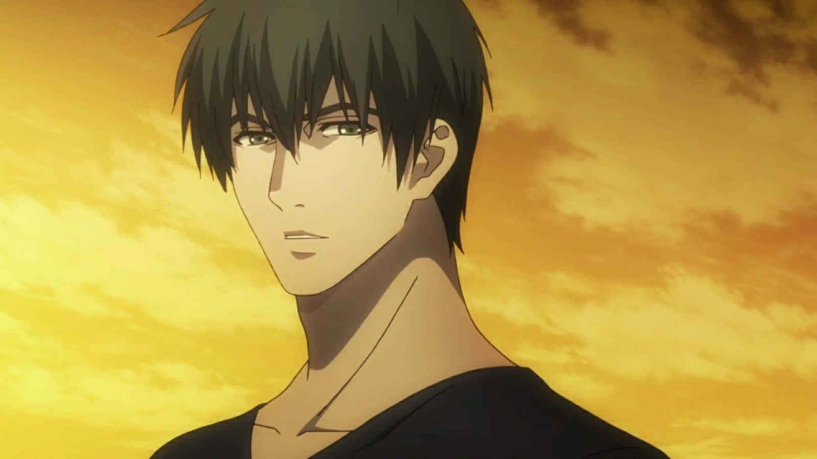 Koutarou Amon, dark hair, warm golden sunset sky, HD Desktop Wallpaper