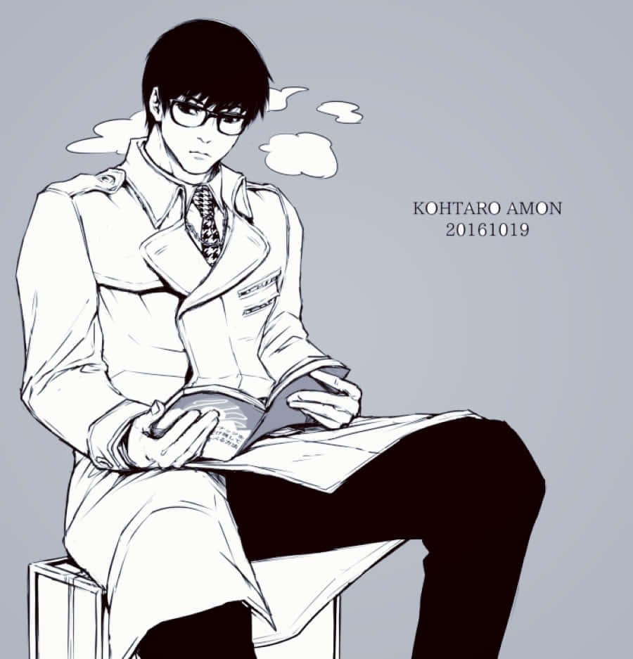 Koutarou Amon, glasses, book, SD Phone Wallpaper