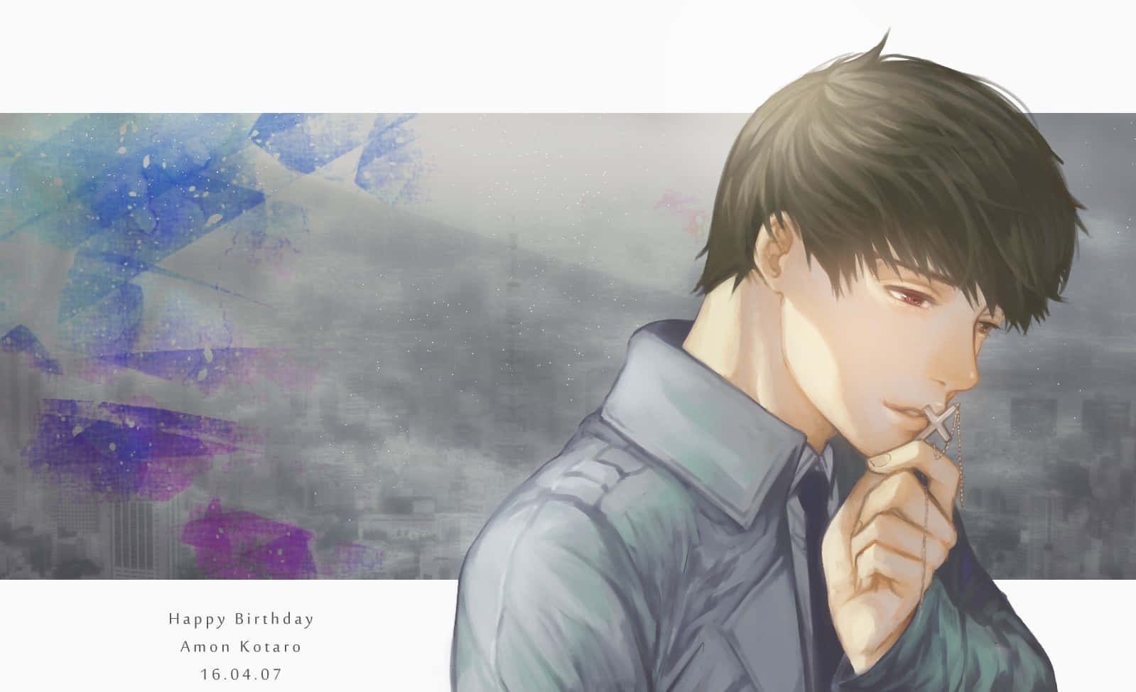 Koutarou Amon, cigarette, blue purple watercolor splashes, HD Desktop Wallpaper
