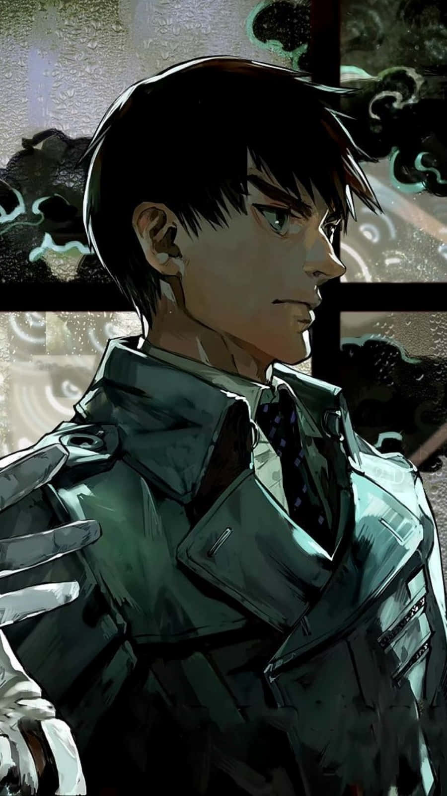 Koutarou Amon, trench coat, rain-streaked window, HD Phone Wallpaper