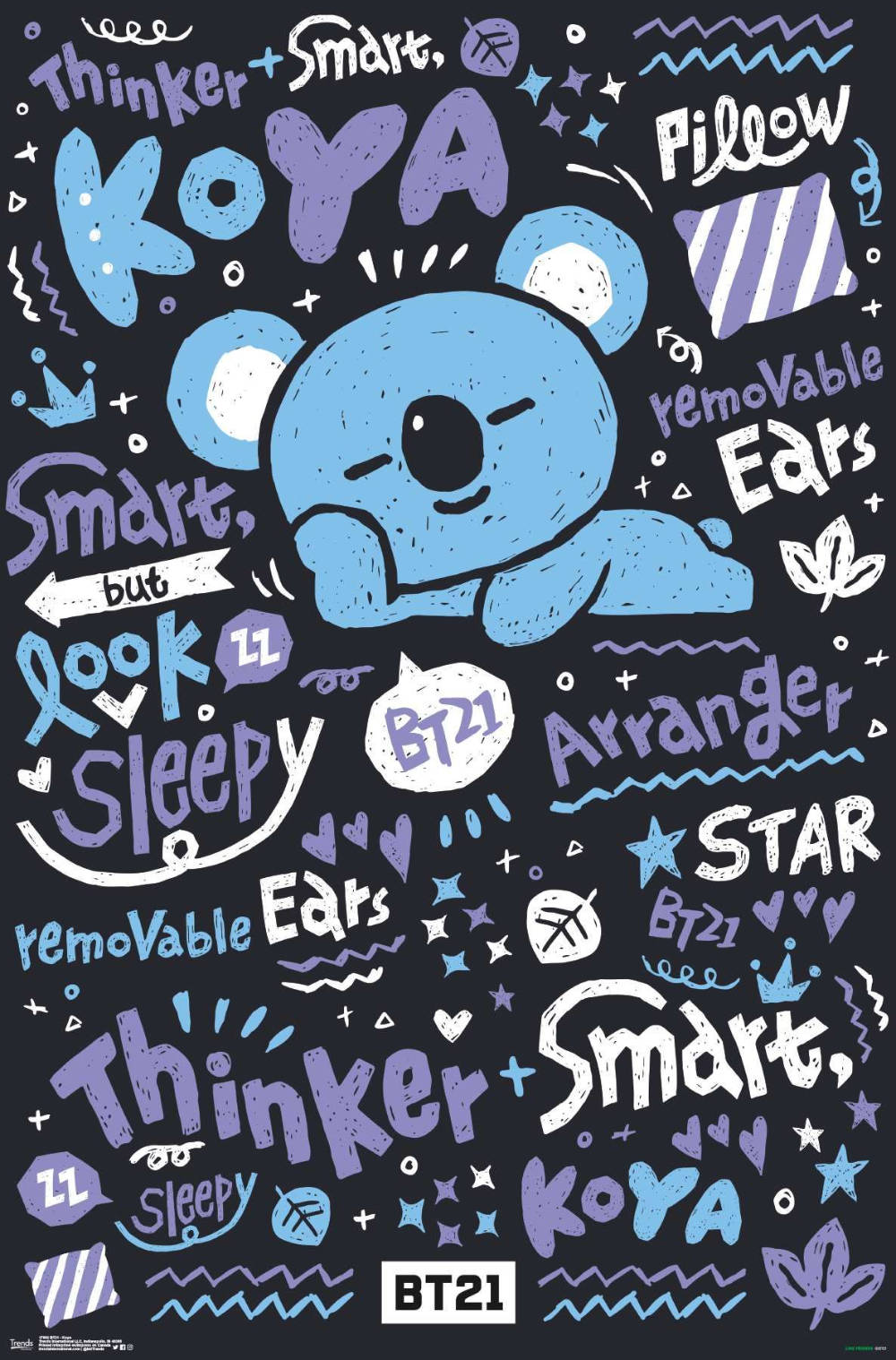 Koya BT21, blue cartoon koala, removable ears, HD Phone Wallpaper