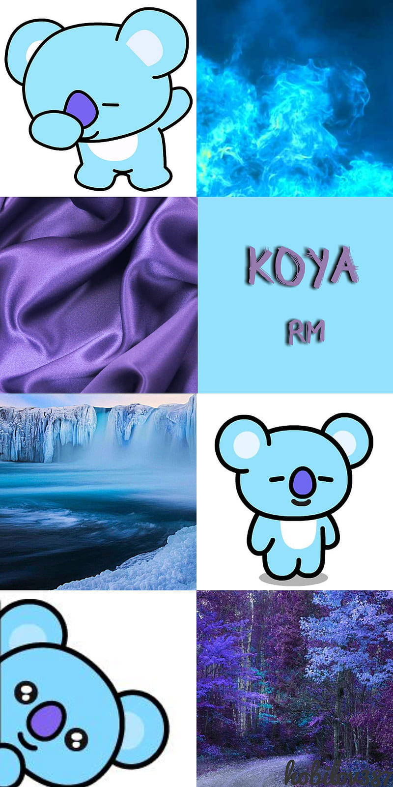 Koya BT21, blue cartoon koalas, glowing blue flames, HD Phone Wallpaper