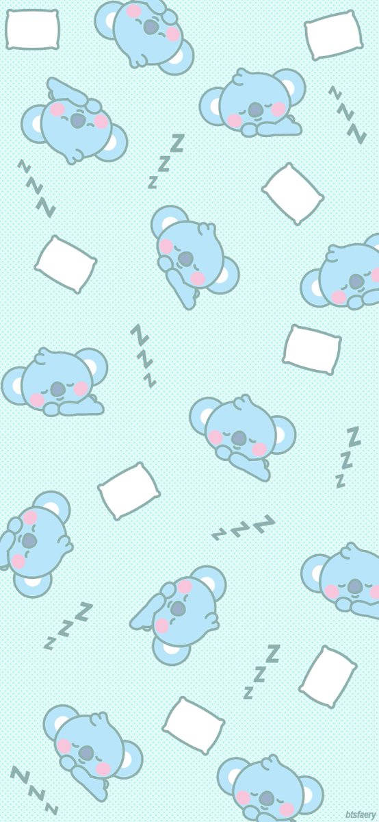 Koya BT21, blue sleeping koalas, white pillows, SD Phone Wallpaper