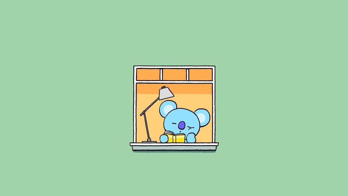 Koya BT21, blue koala, yellow book, SD Desktop Wallpaper