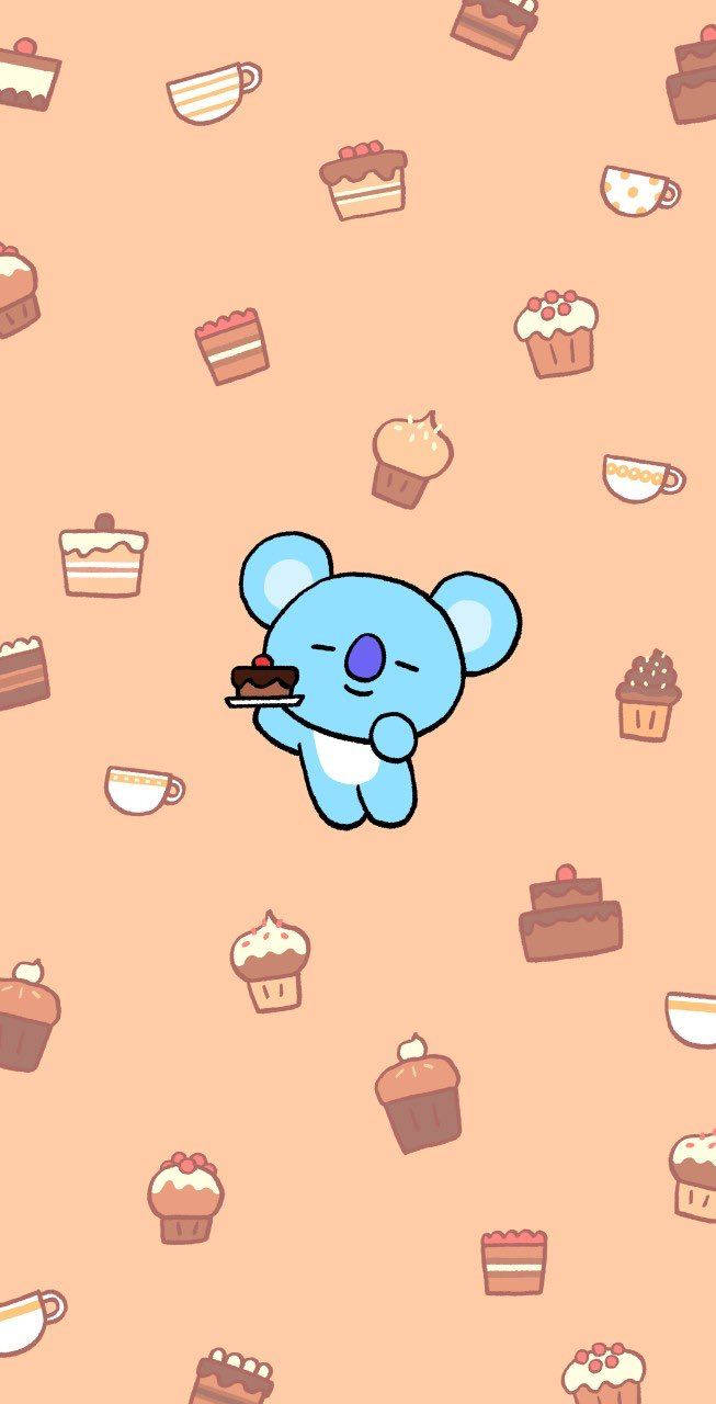 Koya BT21, blue koala, chocolate cupcake, HD Phone Wallpaper
