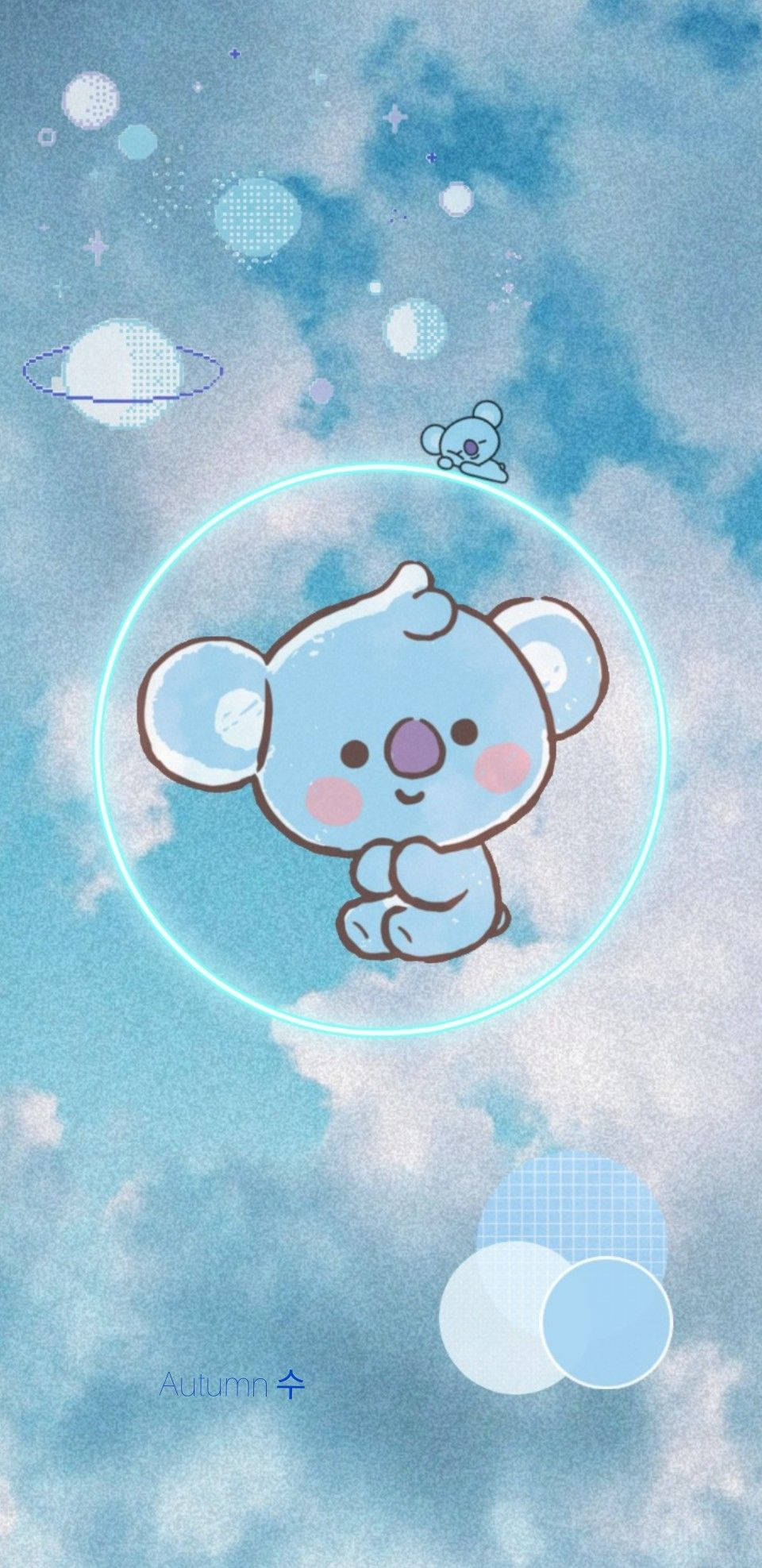 Koya BT21, blue koala, glowing ring, Full HD Phone Wallpaper