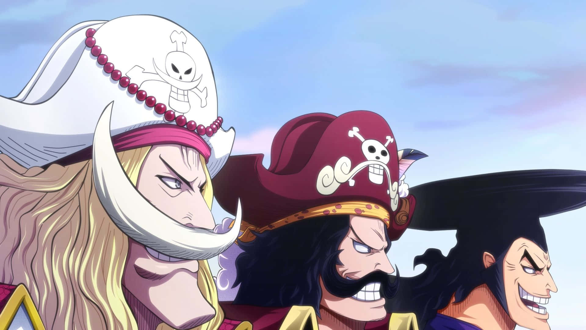 Kozuki Oden, skull hats, soft blue sky, Full HD Desktop Wallpaper