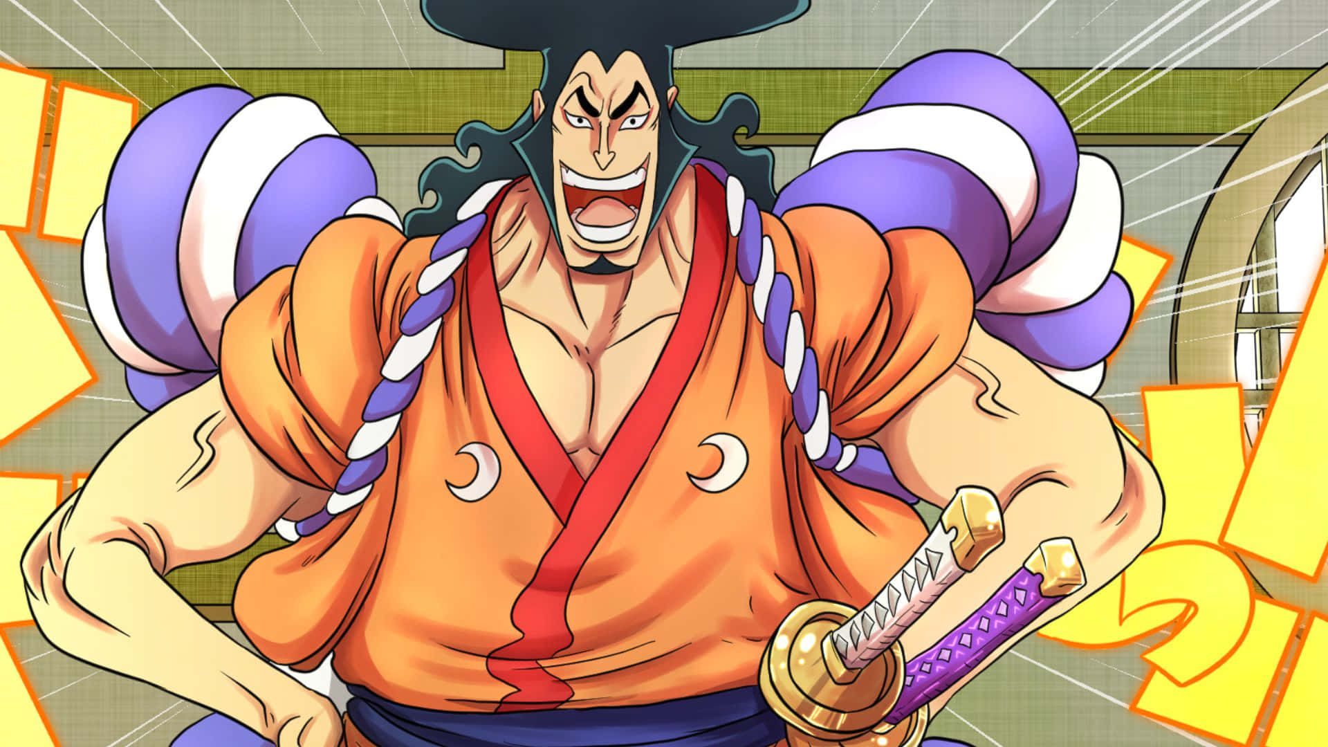 Kozuki Oden, purple and white braids, orange vest, Full HD Desktop Wallpaper