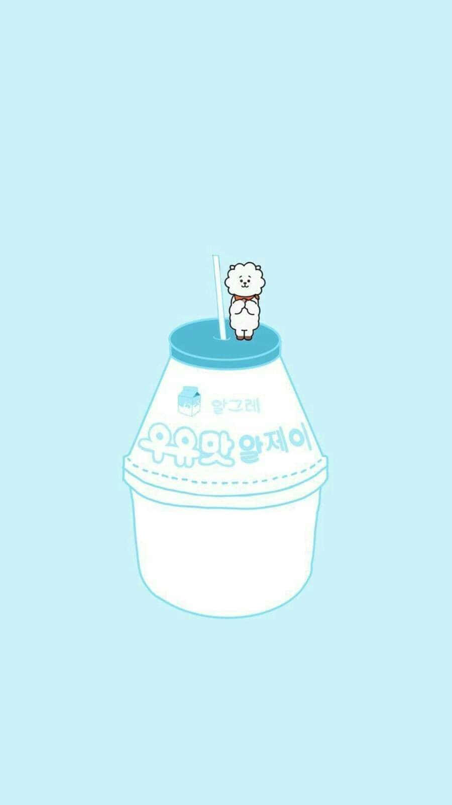 cartoon sheep character, milk bottle, Korean text, HD Phone Wallpaper