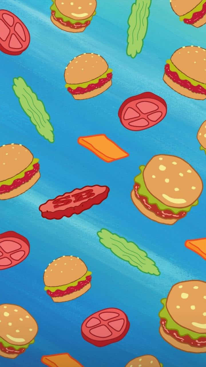 Krabby Patty, cartoon burgers, tomato slices, HD Phone Wallpaper