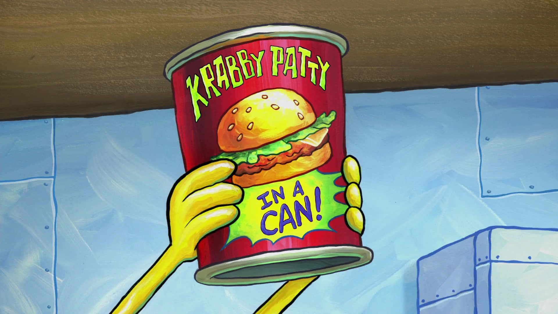 Krabby Patty, red can, yellow hand, Full HD Desktop Wallpaper