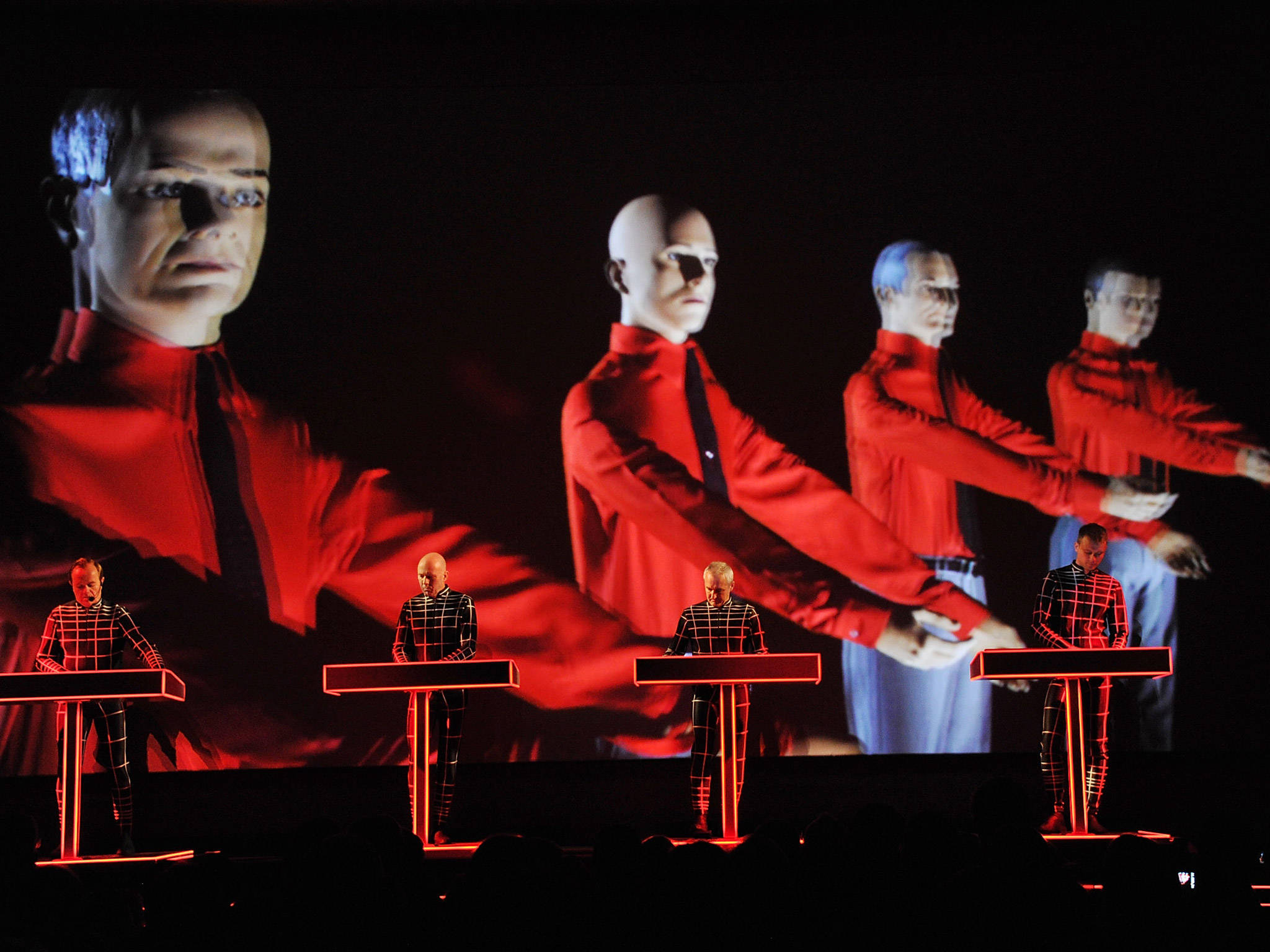Kraftwerk, mannequin clones, grid-patterned suits, Full HD Desktop Wallpaper
